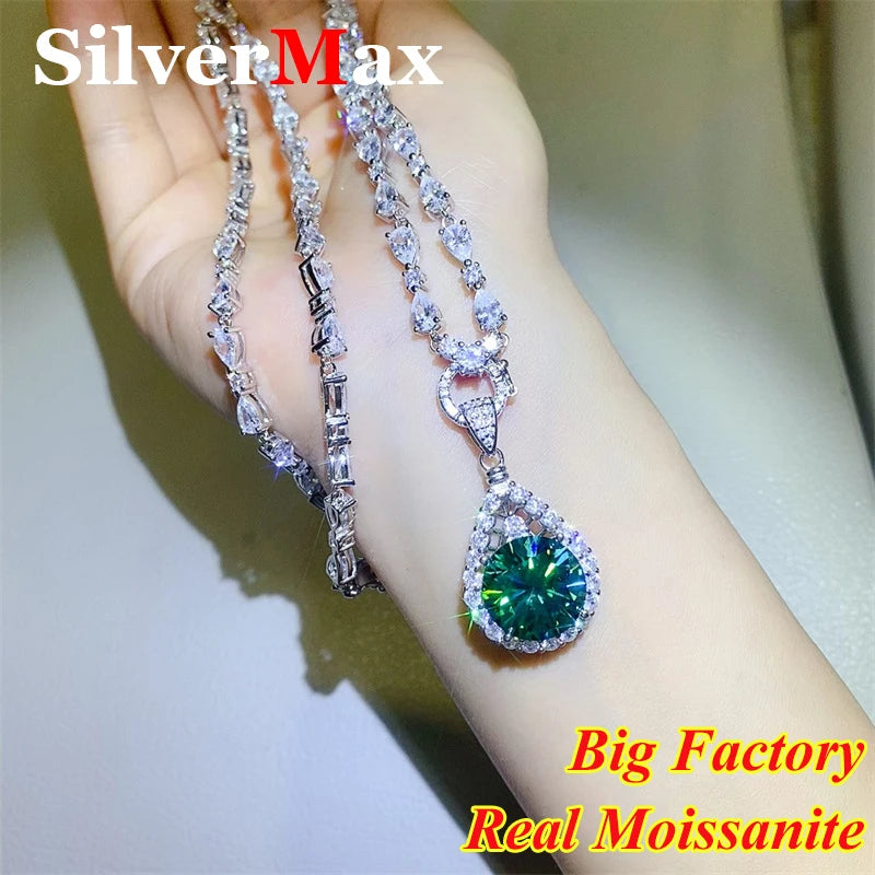 Luxury 5ct / 10ct Green Moissanite Diamond Pendants Necklaces For Women S925 Sterling Silver Jewelry Women's Necklace Pendants
