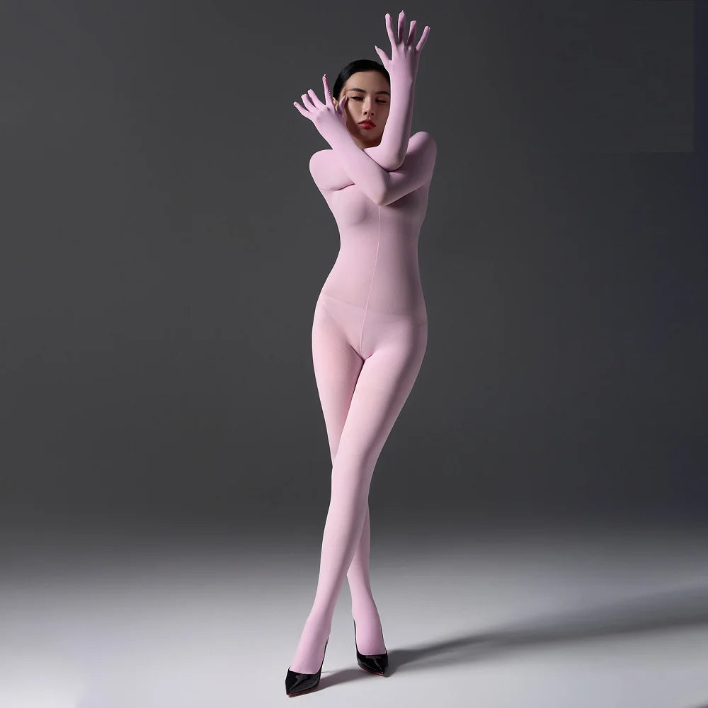 Sexy Women's Warm Full Body Bodysuit High Elastic Shaping Exotic Tights Sheer Cosplay Maid Leotard Long Sleeves Glove Jumpsuits