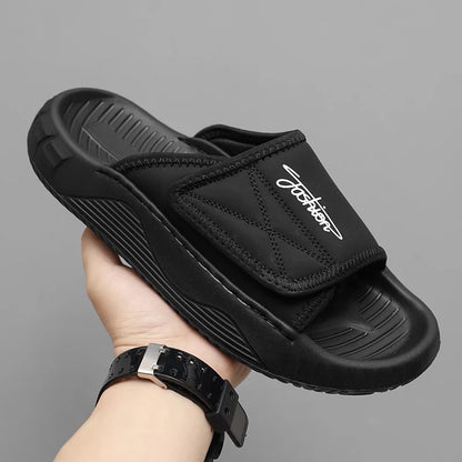 Leisure Walk Mens Slippers Outdoor Leather Male Slides Sneakers Summer Beach Shoes Sandals for Male Large Size Casual Half Drag