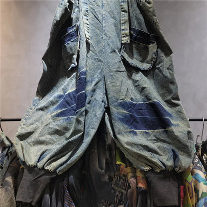 WTHT Vintage Fashion Women's Wash Patchwork Denim Rompers 2026 Spring Trendy Sleeveless Loose Jumpsuits Female 1LS2869