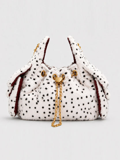 Fashion Leopart Dot Faux Fur Buckets Bag Designer Drawsting Chains Small Tote Bag Luxury Plush Shoulder Crossbody Bags 2026