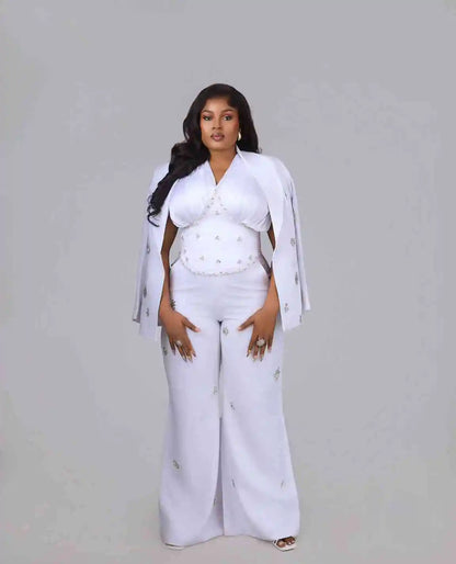 Plus Size Women Suit Crystal Shawl Lapel 2 Piece Jacket Pants Mother Blazer Single Breasted Wedding Tuxedo Evening Customized
