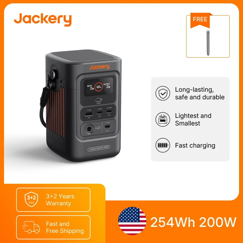 Jackery Explorer 240D Power Bank with Adjustable Shoulder Strap, 254Wh LiFePO4 Portable Power Station, 1-Hour Fast Charging