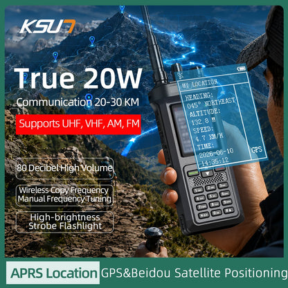 KSUN UV122D Portable Walkie Talkie 20W High Power Walkie Talkie UV Reception for AM Aviation/NOAA Long Range Two Way Radio