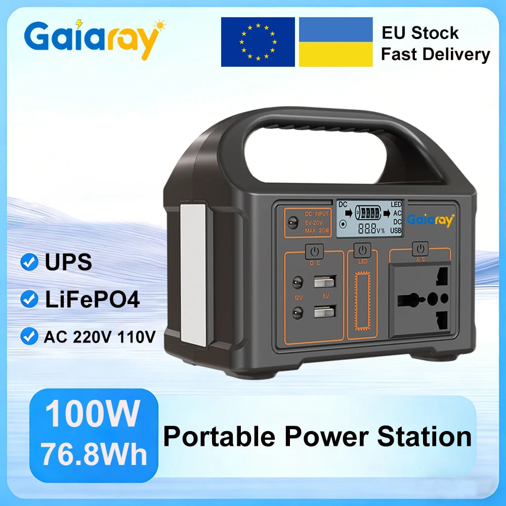 Gaiaray 100W Portable Power Station Solar Generator AC 220V 110V Emergency Power Plant LiFePO4 Charging Station 15W Solar Panel