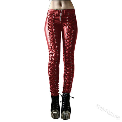 Women's New Fashion Tight Skinny Pants PU Faux Leather High Waist Smooth Touch Elastic Fit Wrinkle Resistant Casual Long Pants