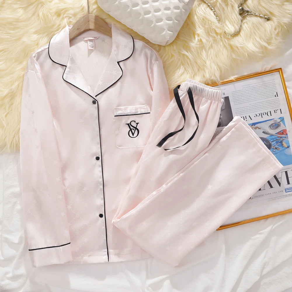 Victoria's Secret Suit Womens Silk Satin Pajamas Set Short Sleeve Shorts Sleepwear Loungewear Soft Breathable Button Down Pyjama