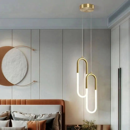Brass U-shaped tube LED pendant lights Bedroom Bedside Long-line hanging lamp Kitchen Island Dining table Home Decor Luminaires