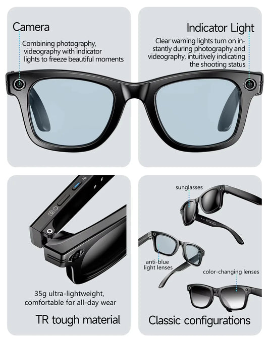Smart Glasses W610 with Camera 8 Million Pixels Wi-Fi Touch Control Dual-microphone Noise Reduction AI Translation Sunglasses