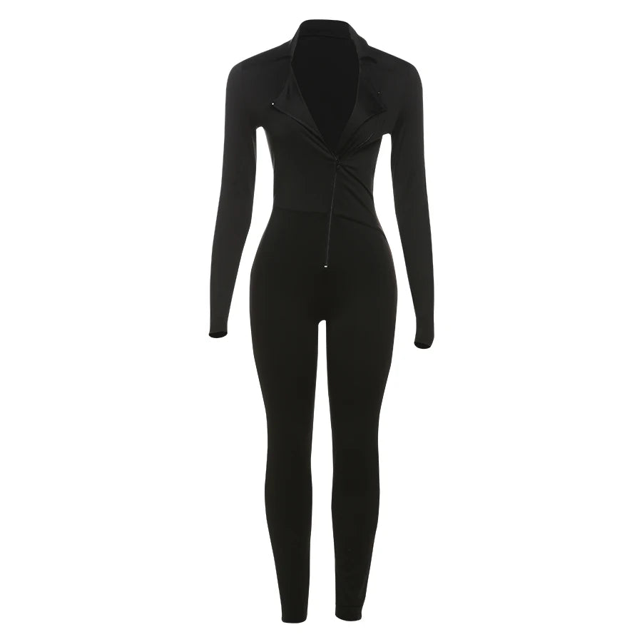 Weird Puss Fitness Jumpsuit Women Zip Skinny Long Full Activity Casual Sporty Solid Street Workout Simple Classic Tight Overalls