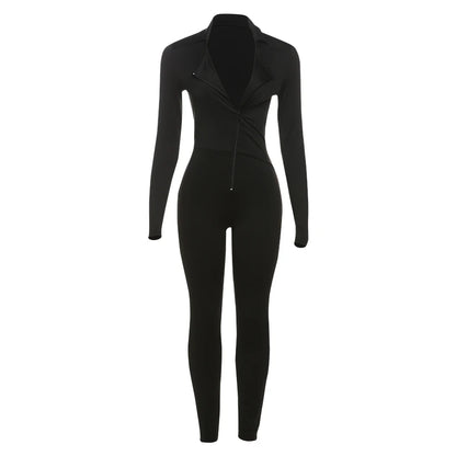 Weird Puss Fitness Jumpsuit Women Zip Skinny Long Full Activity Casual Sporty Solid Street Workout Simple Classic Tight Overalls