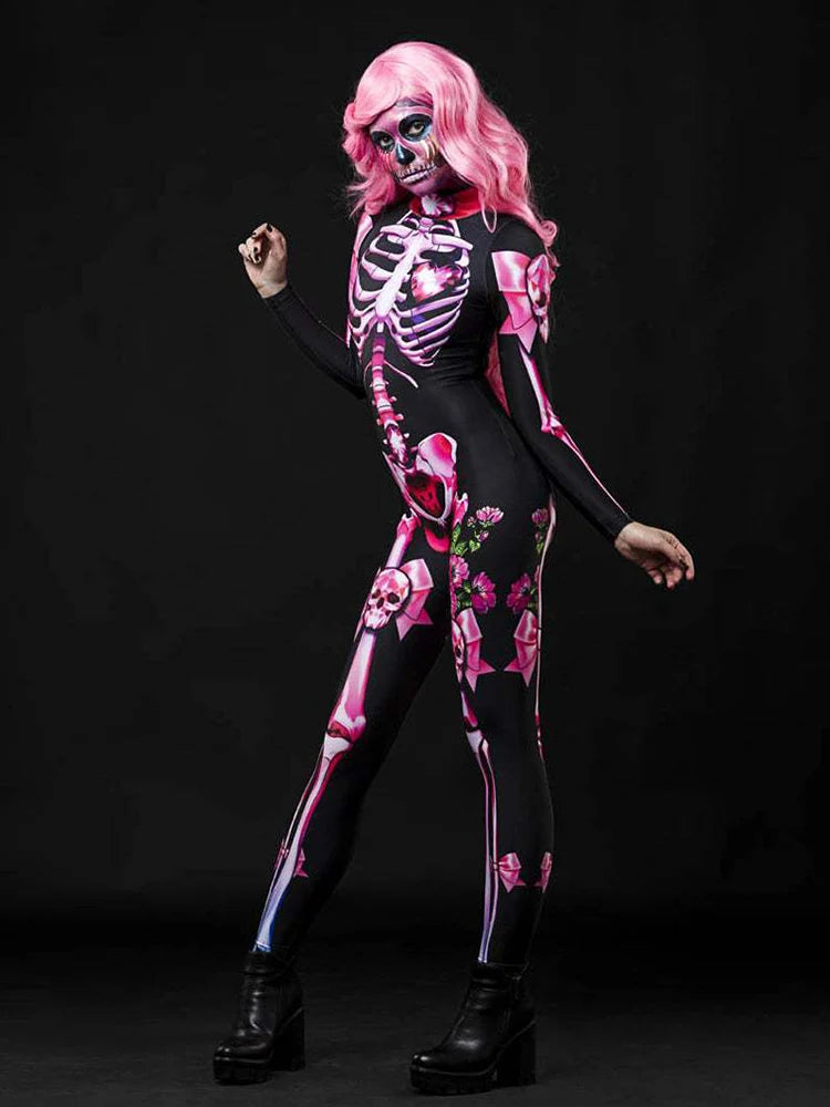 Halloween Scary Cosplay Skeleton Rose Sexy Women Devil Vampire Jumpsuit Party Carnival Scary Costume Baby Girl Day of The Dead