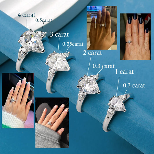 1-5CT Pear Cut Miossanite Ring Certified 925 Sterling Silver Plated 18K D VVS1 Lab Diamond Wedding Engagement Band for Women