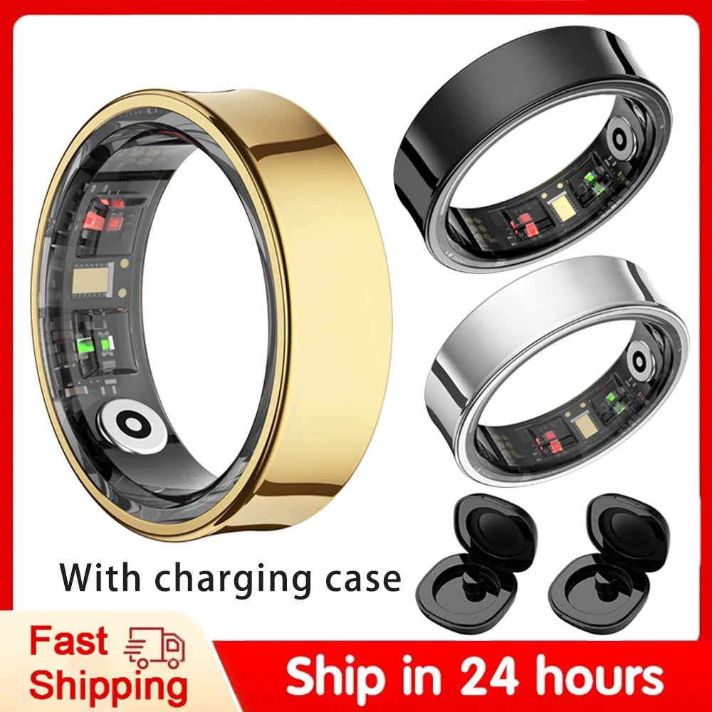 R09 Smart Ring Men Women with Charging Case Heart Rate Blood Oxygen 5ATM Waterproof SmartRing For Xiaomi Samsung Android IOS