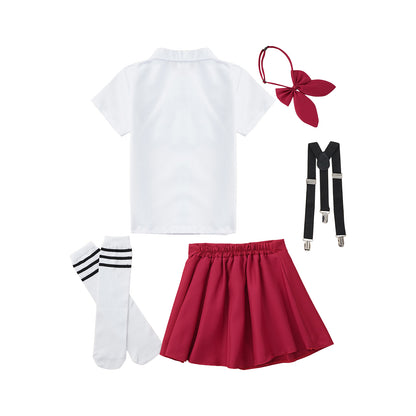 Children Girls Choir Outfits School Uniform Bow Tie Shirt with Suspender Skirt and Socks Schoolgirls Stage Performance Costume