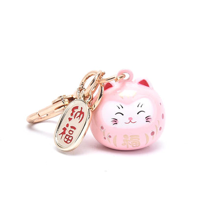 New Japanese Cute Lucky Cat Bell KeyChains Car Bag Decor Water Sound Bell Pendant Charm Keys Couple Gifts Keyring Pray Keyfob