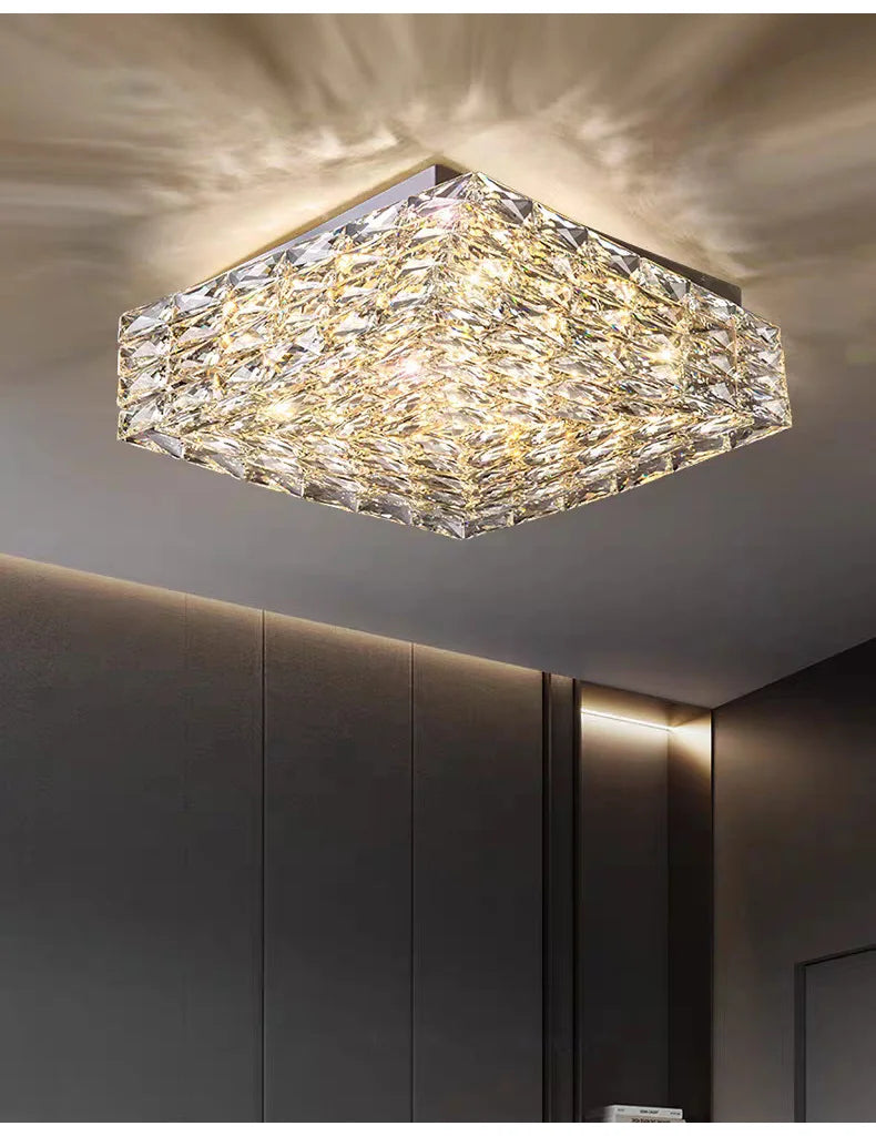 Modern Nordic Luxury Crystal LED Ceiling Light Gold Chrome Flush Mount Lamp for Living Dining Room Bedroom Home Decor Lighting