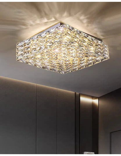 Modern Nordic Luxury Crystal LED Ceiling Light Gold Chrome Flush Mount Lamp for Living Dining Room Bedroom Home Decor Lighting
