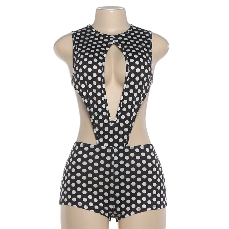 2026 Summer Hot Sale Women Sexy Polka Dot Print Bodycon Rompers Female Streetwear 1 Piece Outfit Women's Jumpsuits Playsuits