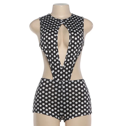 2026 Summer Hot Sale Women Sexy Polka Dot Print Bodycon Rompers Female Streetwear 1 Piece Outfit Women's Jumpsuits Playsuits