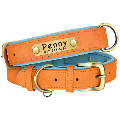 Personalized PU Leather Dog Collar Soft Padded Dog Collars Free Custom Pet ID Name Necklace for Small Medium Large Dogs Pitbull