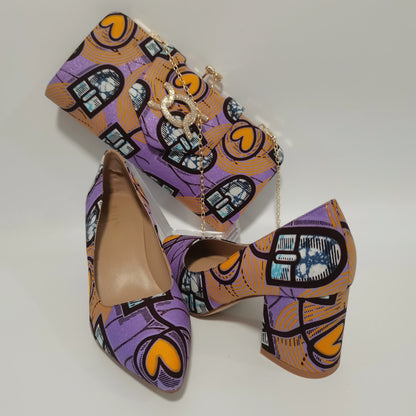 New Pretty Shoes And Purse African Kente Wax Prints Fashion Ankara Bag Match Wax Fabric Women High Heels Shoes 37-42  For Party