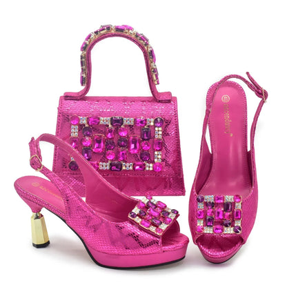 New Arrival Bag and Shoe Set Nigeria Party Pumps Women Shoes and Bags To Match Set Italy Lady Rhinestone Pumps Women Luxury