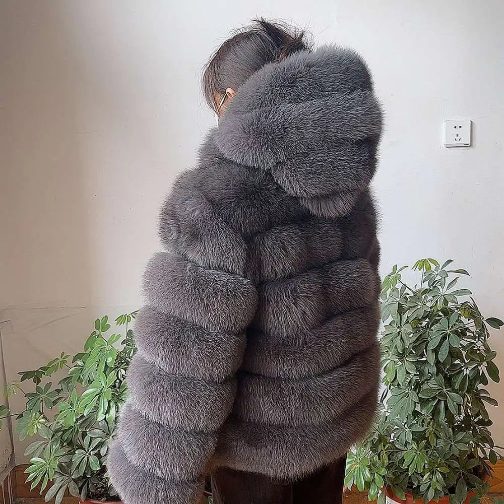 Fur Coat Women's Winter Coats Overcoat Female Fur Jackets For Women Long Sleeves Hood womans Real fur coats Real Fur Clothing