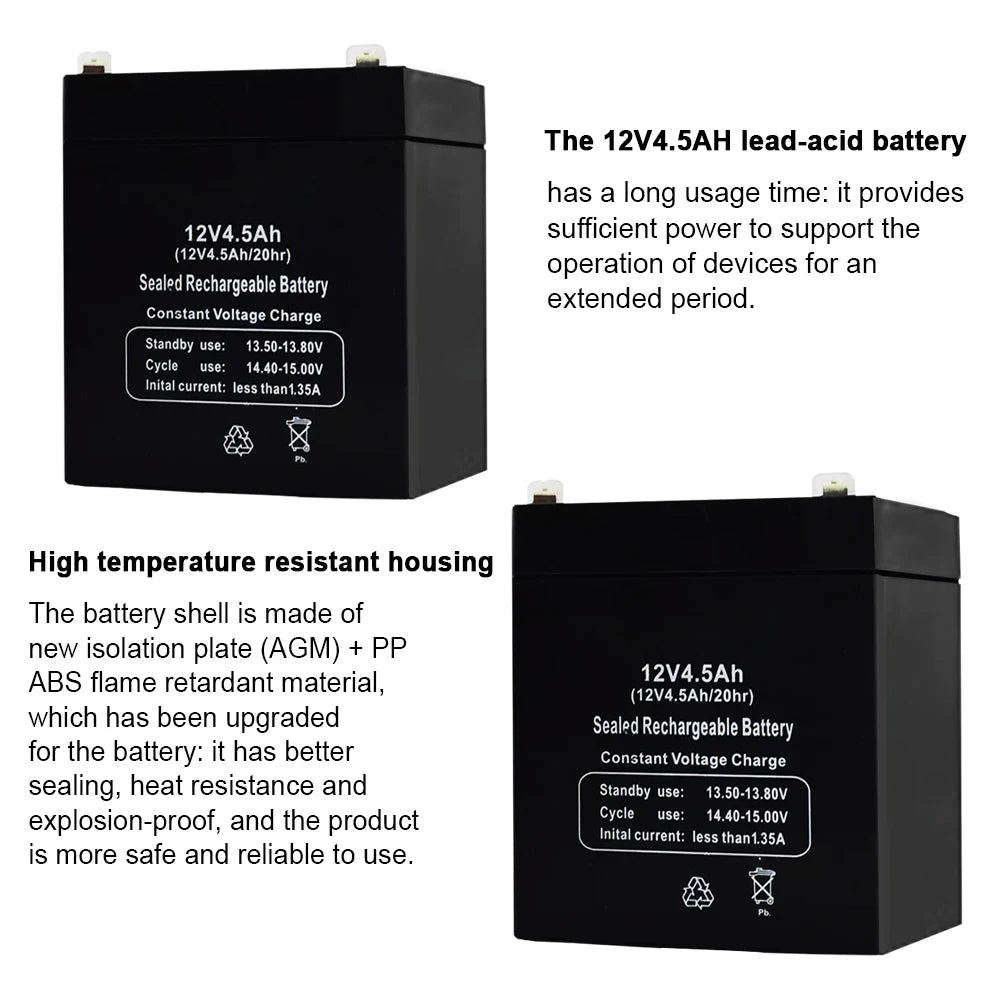 12V 4.5AH Maintenance Free Lead Acid Battery Solar Energy Storage For RV Camping Emergency Outdoor Solar System Household Use