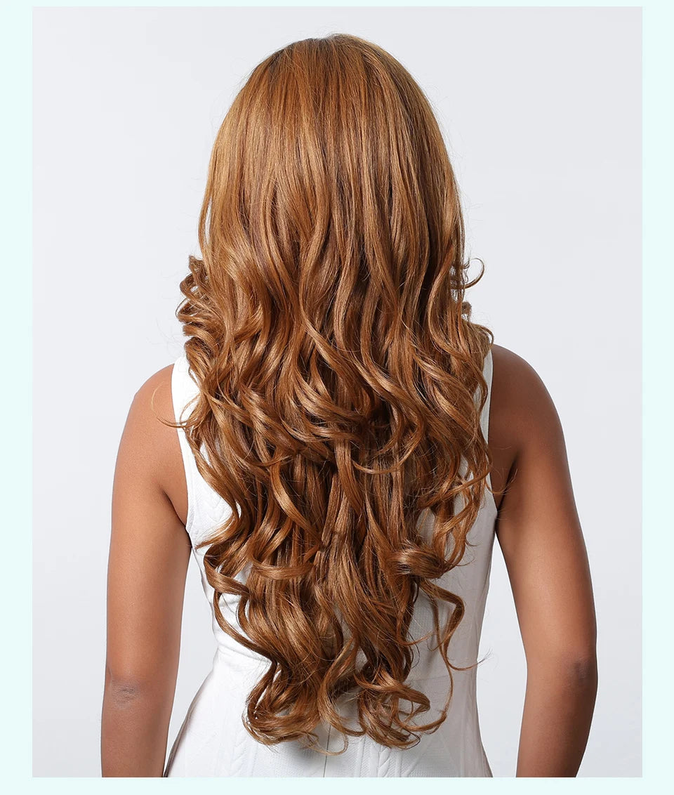 13*6 Lace Front Synthetic Wigs for Black Women Brown Copper 26 Inches Long Wavy Curly Wigs With Baby Hair Natural Hairline Wigs