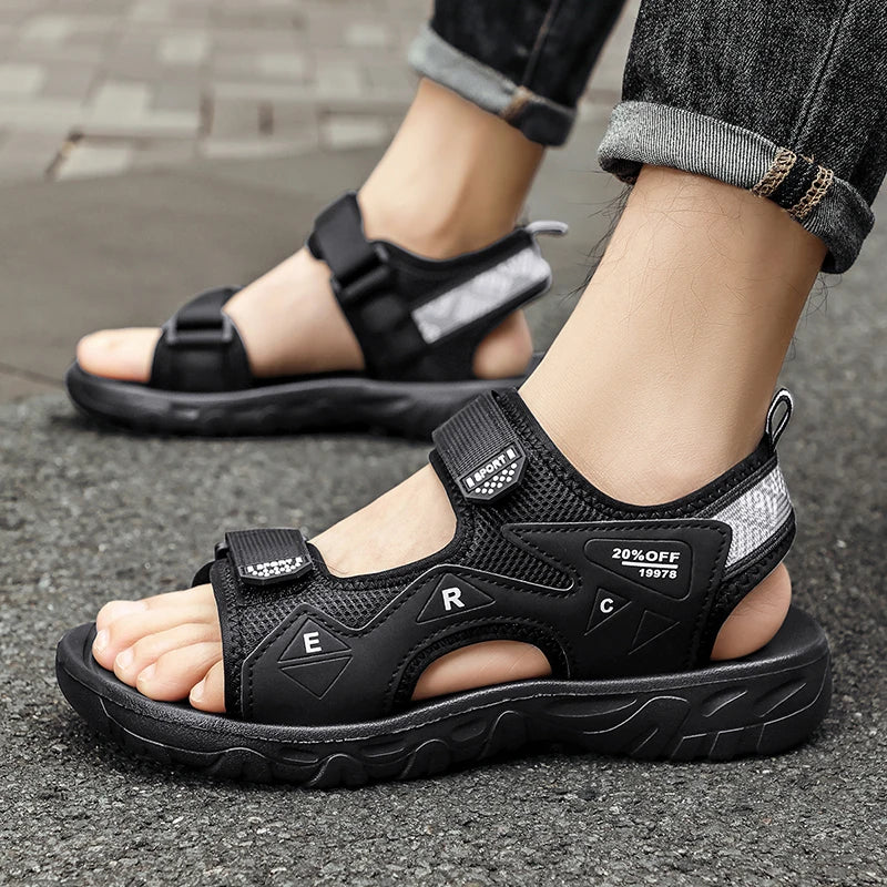 Mens Sandals Classic Black Comfortable Barefoot Outdoor Casual Beach Shoes Anti Slip Speed Drying Summer Walking Sandals Men