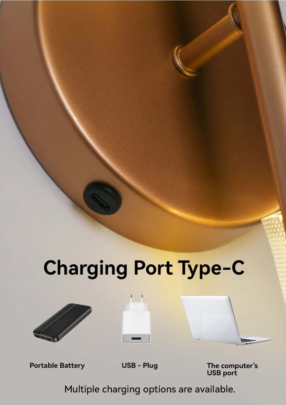 Rechargeable Interior Wall Lights Gold 10000mAH Wireless LED Wall Lamp Battery Operated Beside Bedroom Light Hallway Living Room
