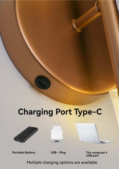 Rechargeable Interior Wall Lights Gold 10000mAH Wireless LED Wall Lamp Battery Operated Beside Bedroom Light Hallway Living Room