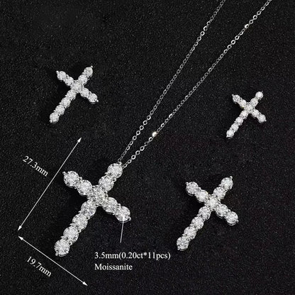 OXTAO 3.5mm Moissanite Cross Pendant Necklace Statement Anniversary Gift for Women Men Engagement Wedding Bridal Fine Jewelry