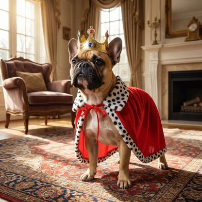 Adjustable Dog King Cloak Velvet Trimmed Cozy Plush Dog King Cape With Crown Breathable Pet Costume For Small Medium Large Dogs