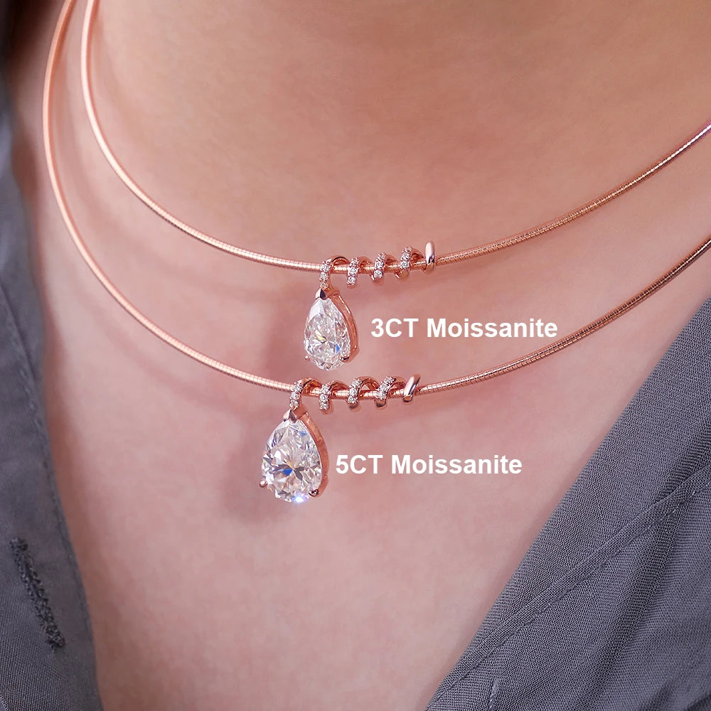 BXINY Full Moissanite WaterDrop Pendants Necklace 100% S925 Silver Detachable Pear Cut Diamond Collar Choker Women Gifts Jewelry