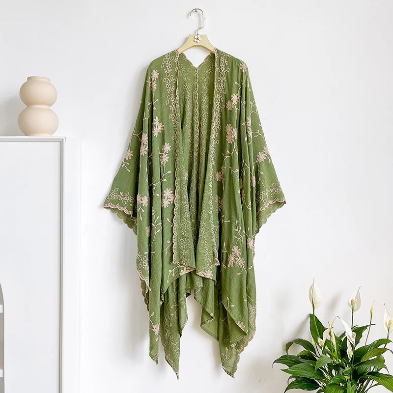 Bright Fashion Print Bohemian Long Cardigan Sweet Lady Beach Cover-Up Casual Holiday Party Kimono Maxi Stitch Boho