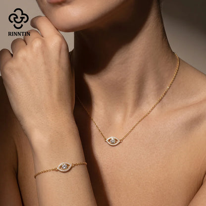 Rinntin 925 Sterling Silver Evil Eye Moissanite Necklace Minimalist Lucky Protection Pendant Jewelry Gift for Women MON24