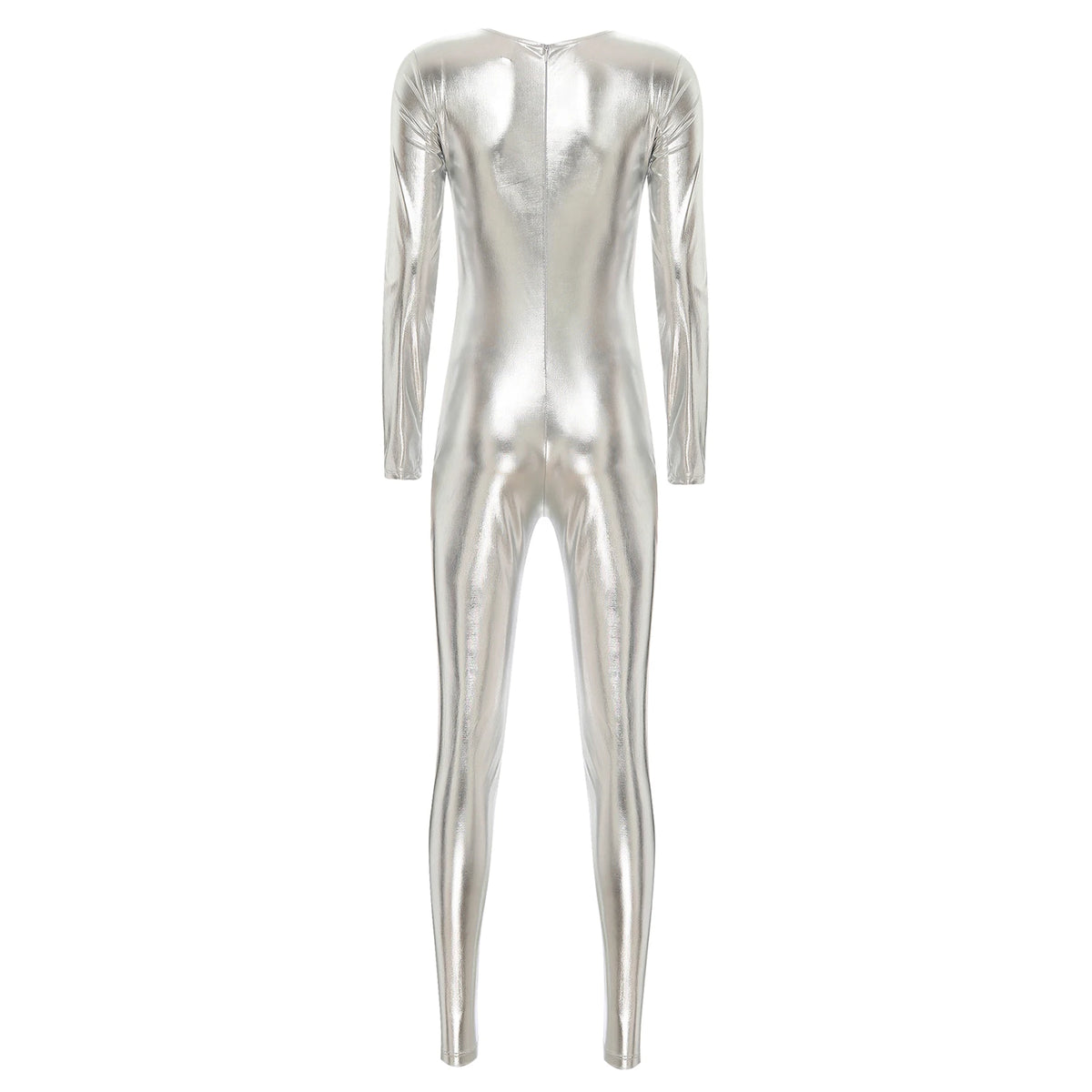 Womens Metallic Shiny Bodysuit Clubwear Long Sleeve Slim Fit Full Body Jumpsuit Nightclub Rave Party Musci Festival Costumes