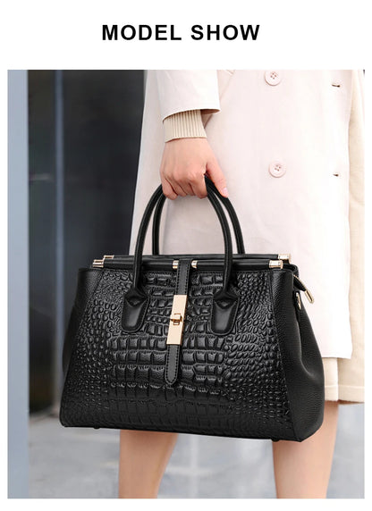 Aidrani Genuine leather women's handbag, fashion crocodile pattern design, high-end luxury cowhide bag large capacity