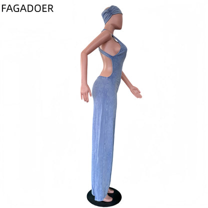 FAGADOER Fashion Solid Color Off Shoulder Halter Jumpsuits Sexy Back Hollow Out Ruched Rompers Casual Sports Fitness Playsuits