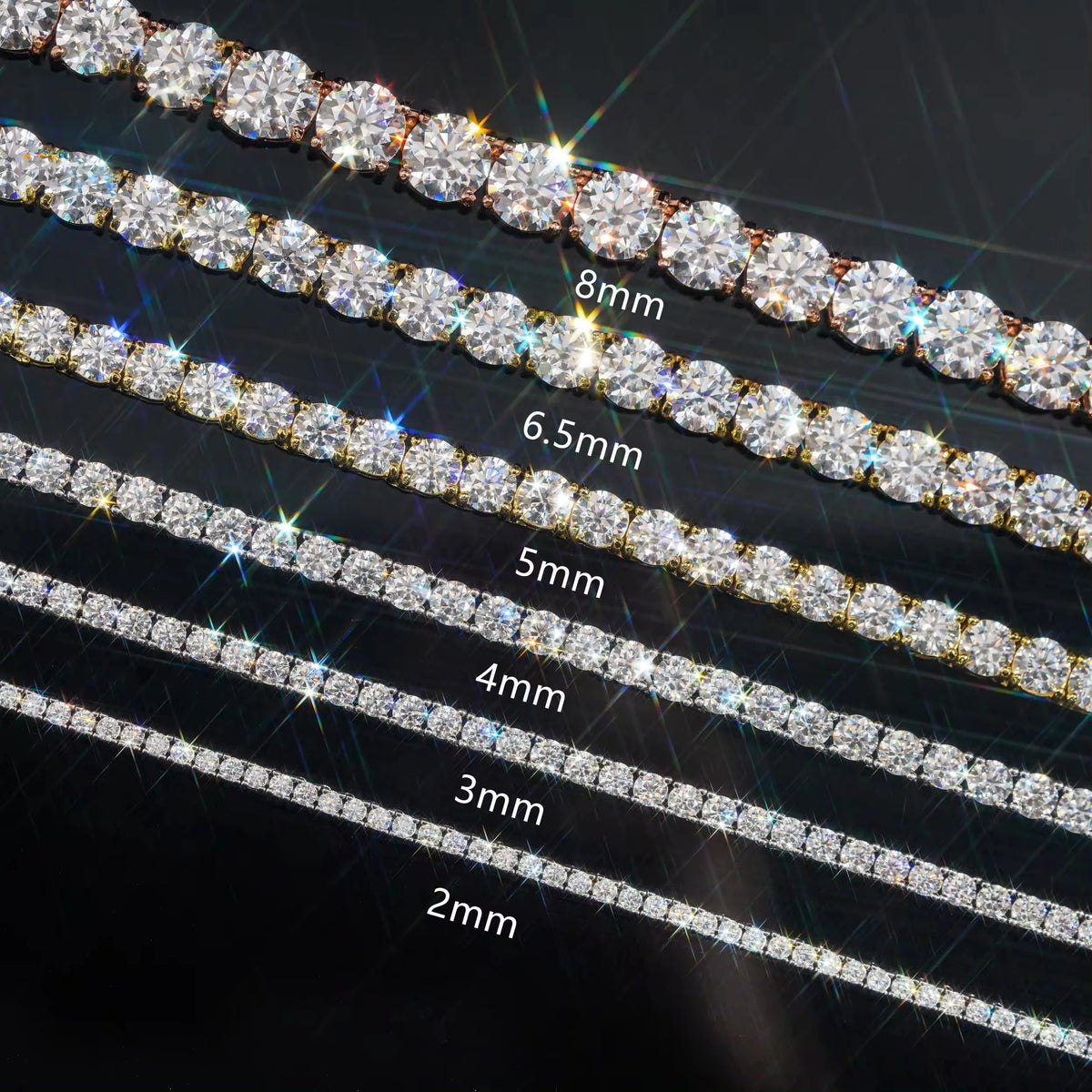 Hip hop Moisssanite Tennis Bracelet 18K Gold Plated 925 Sterling Silver Jewelry Unisex Moissanite Tennis Chain for Women ＆ Man
