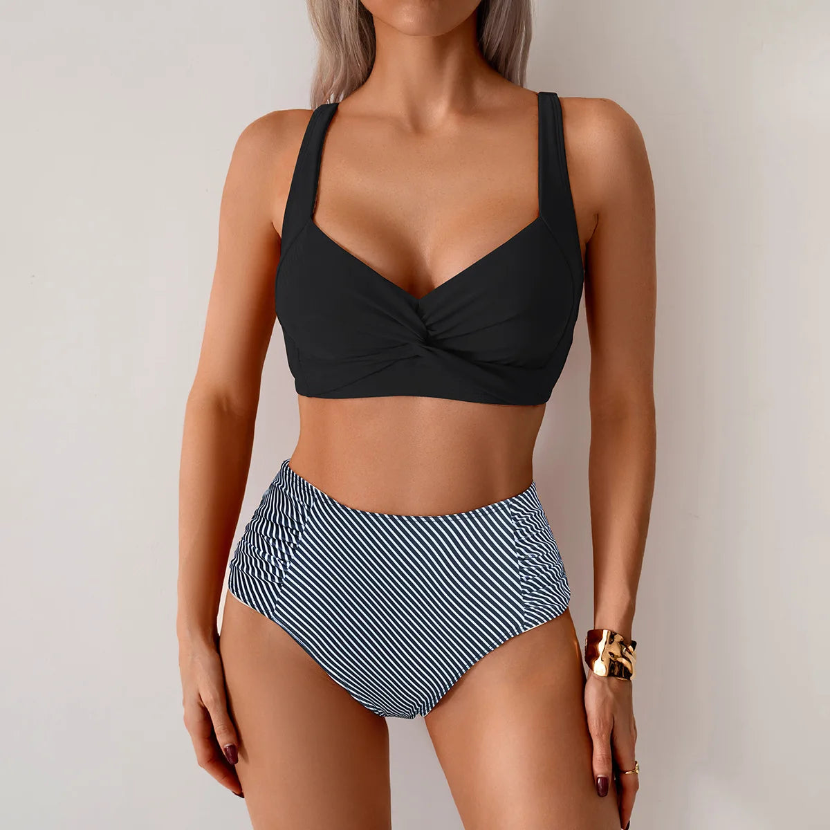 VigoBreviya 2026 Sexy Blue Strapped Swimwear Women High Waist Bikini Set Brazilian Lady Swimsuit Cross Push Up Beach Bath Suit
