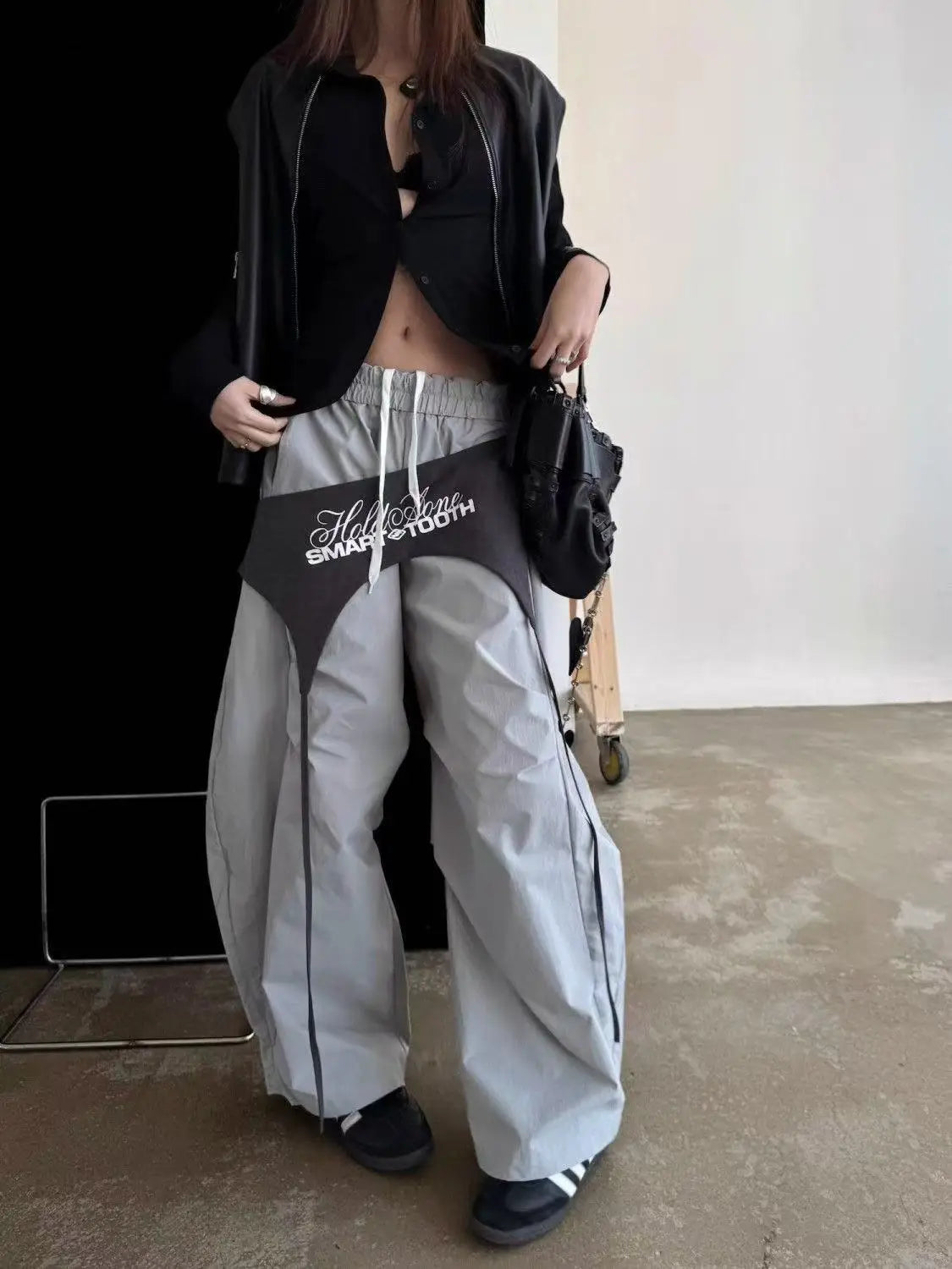 Women Y2K Wide Leg Cargo Pants 2026 Spring Cross-layer Straps Casual Hip Hop Dance Streetwear Trousers Baggy Vintage Fashion