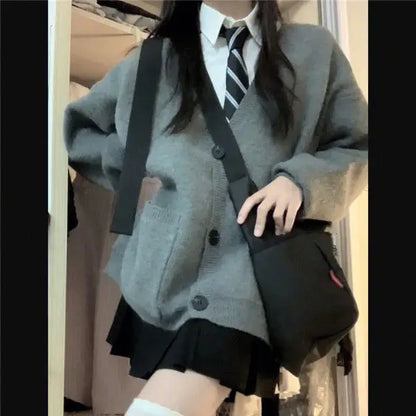 Japanese and Korean College Style V-neck Autumn Winter Grey S-8XL School Uniform JK Long Sleeve Women's Role Play School Girl