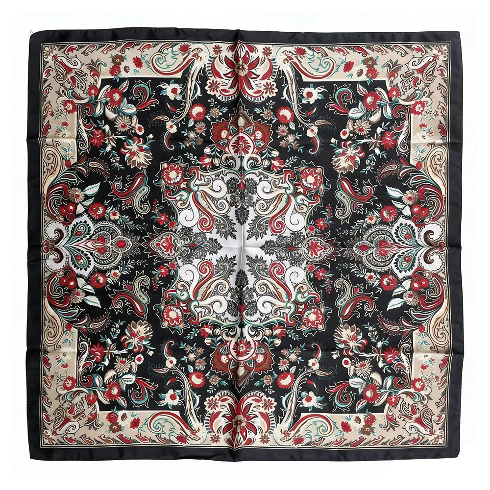 90cm Square Silk Scarf Women Luxury Brand Satin Print Hijab Scarves Muslim Pareo Bandana Female Shawl Wrap Headband Foulard New