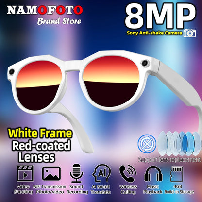 2026 New AI Smart Glasses 8MP Camera 1080P Video Shooting Real-time Translation SI BT Call Music Play Voice Recording Sunglasses