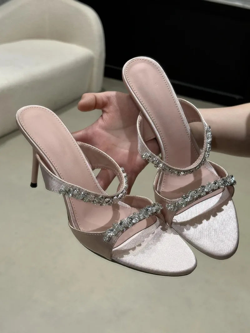 Summer New Women Shoes Luxury Rhinestone High Heeled Sandals for Woman Elegant French Casual Shoe Designer Shoes Sandalias Mujer