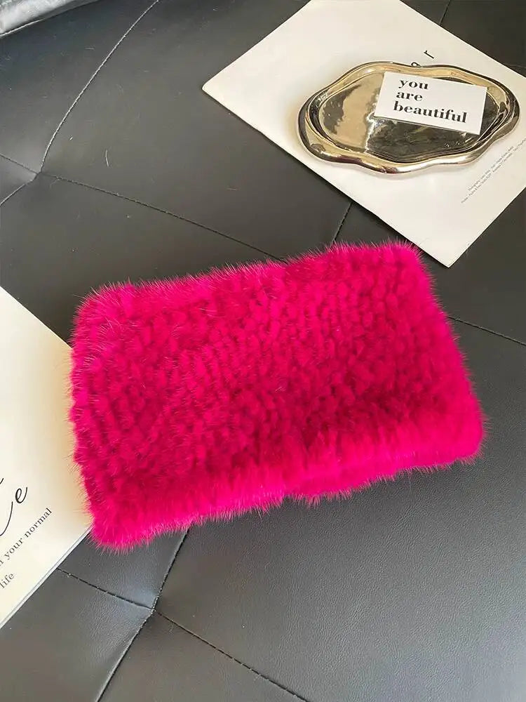 Mink Fur Scarf Fashion Neck Warmer For Women Warm Double-Sided Knitted Elastic Fur Headband Thick Warm Lady Fur Ring scarves