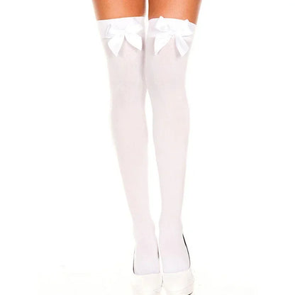 Cute Transparent Lingerie Stockings Pure Lovely Bow Over Knee Black White Black Pink Bow Sexy Suspender High Tube Silk Stockings